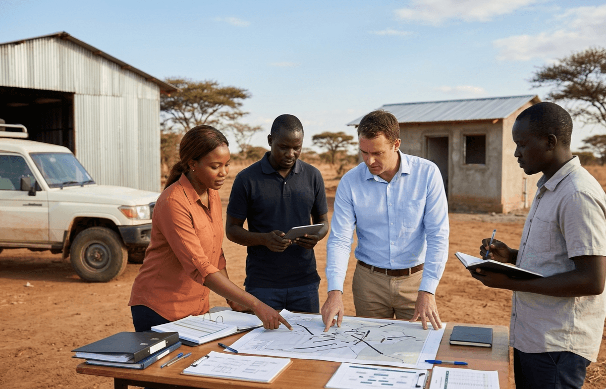 Operations team reviewing logistics plans